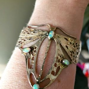 Sterling Silver Opal Moth/Butterfly Cuff Bracelet